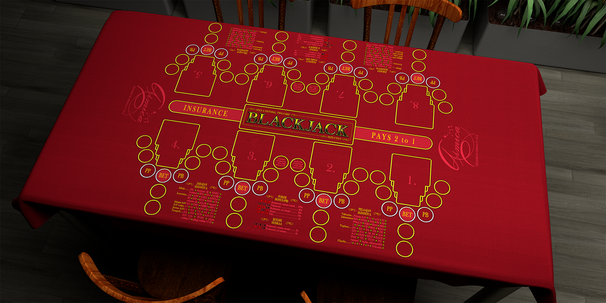 Blackjack | 76x152cm / 30x60in | Finnish | 2-way | 8-slot | red