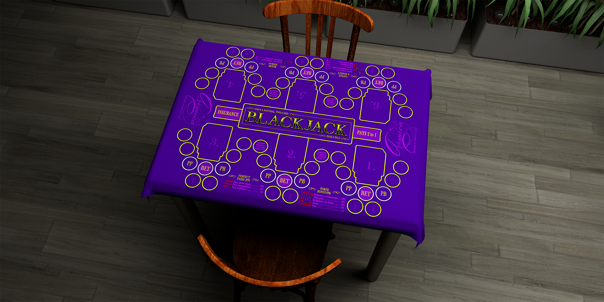 Blackjack | 55x80cm / 22x32in | Finnish | 2-way | 6-slot | blue/purple
