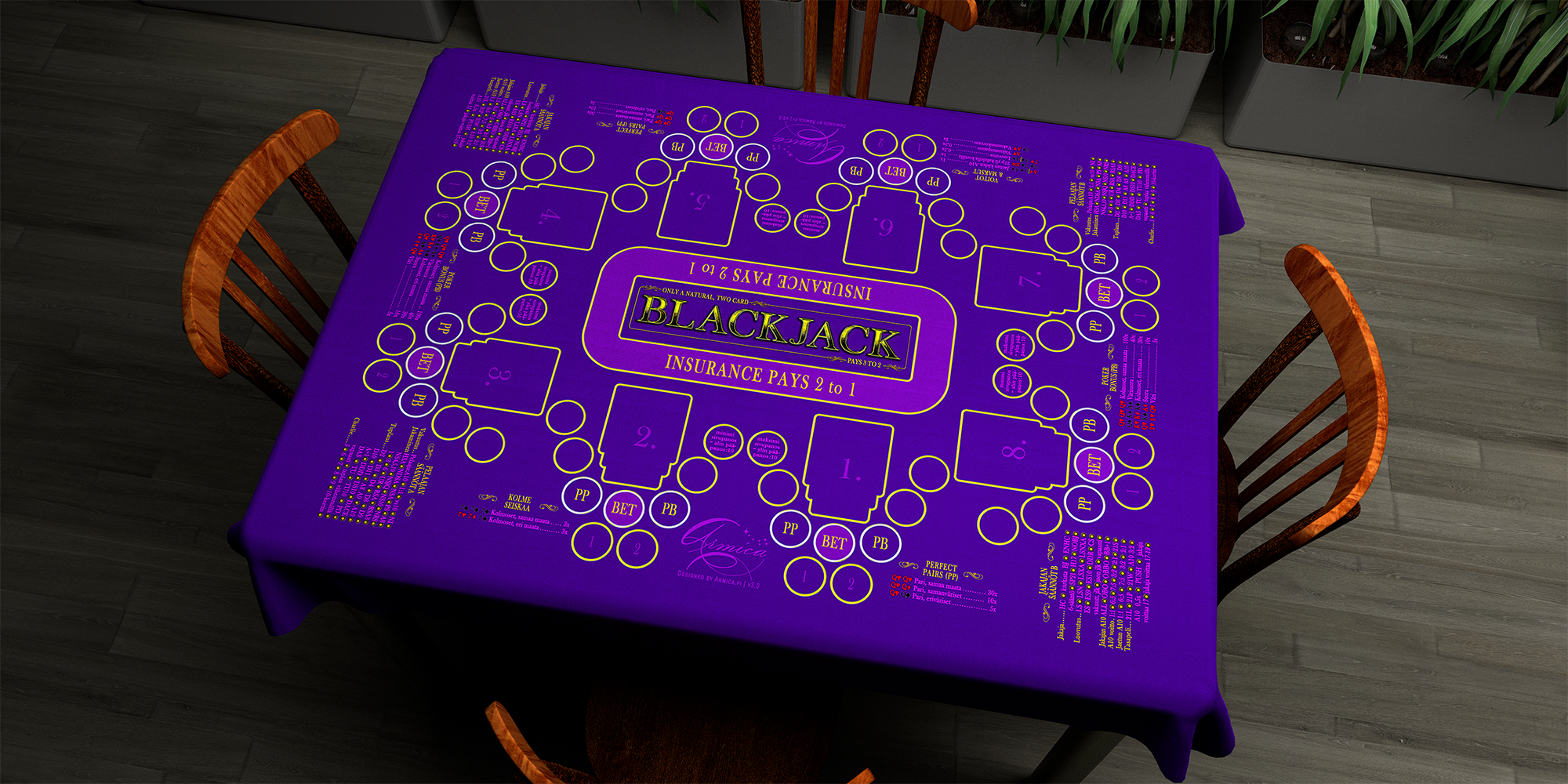 Blackjack | 76x107cm / 30x42in | Finnish | 4-way | 8-slot | blue/purple