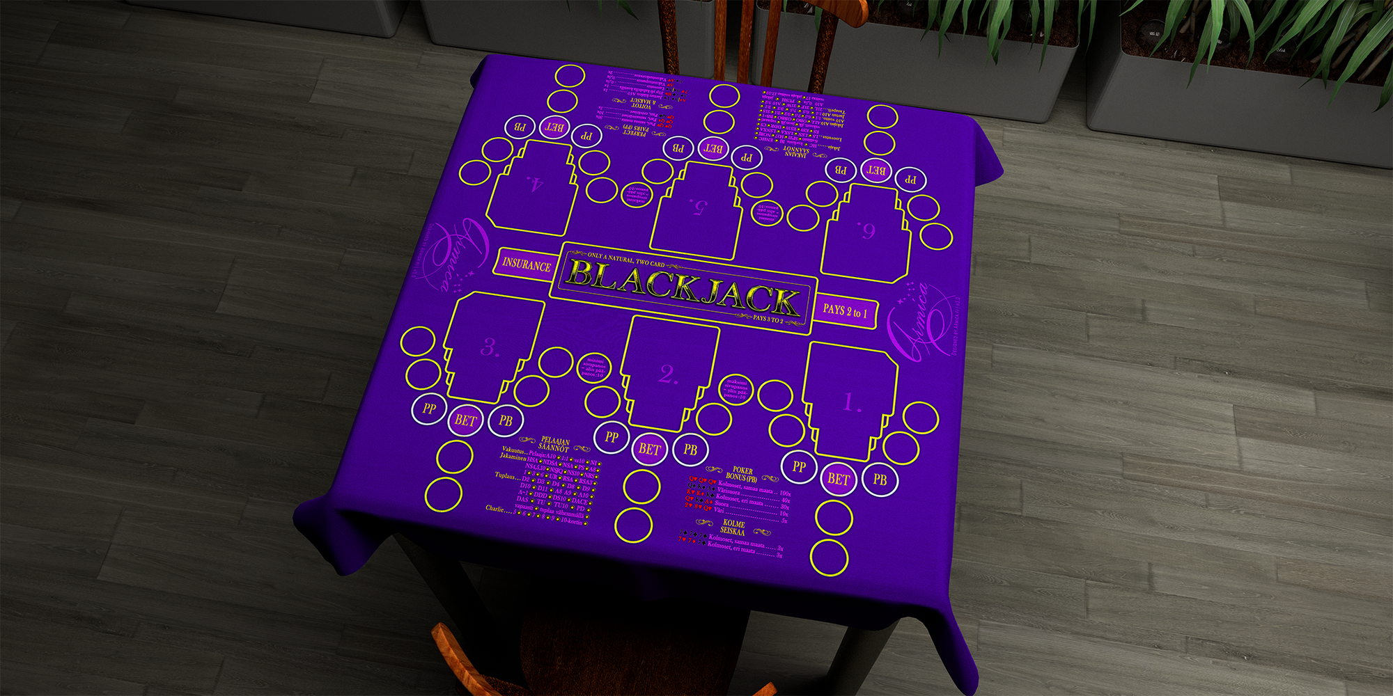 Blackjack | 76x76cm / 30x30in | Finnish | 2-way | 6-slot | blue/purple