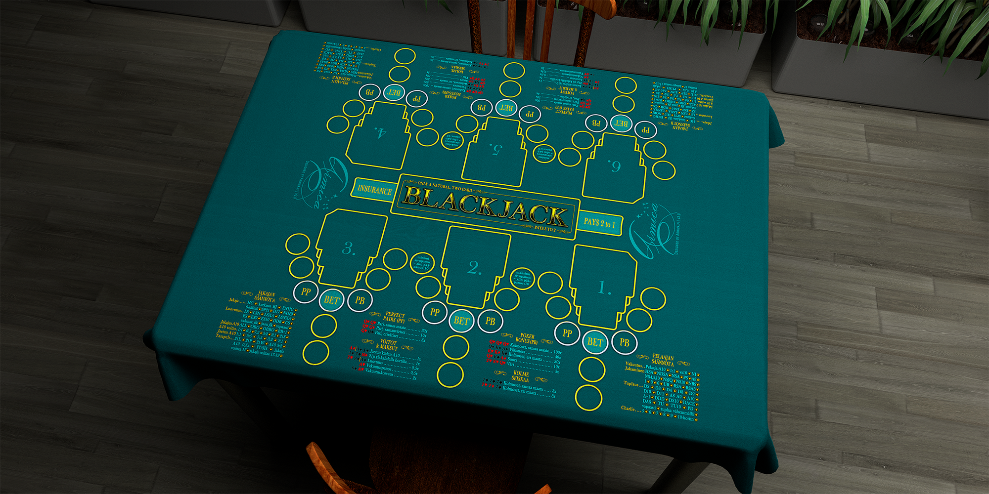 Blackjack | 76x107cm / 30x42in | Finnish | 2-way | 6-slot | turquoise
