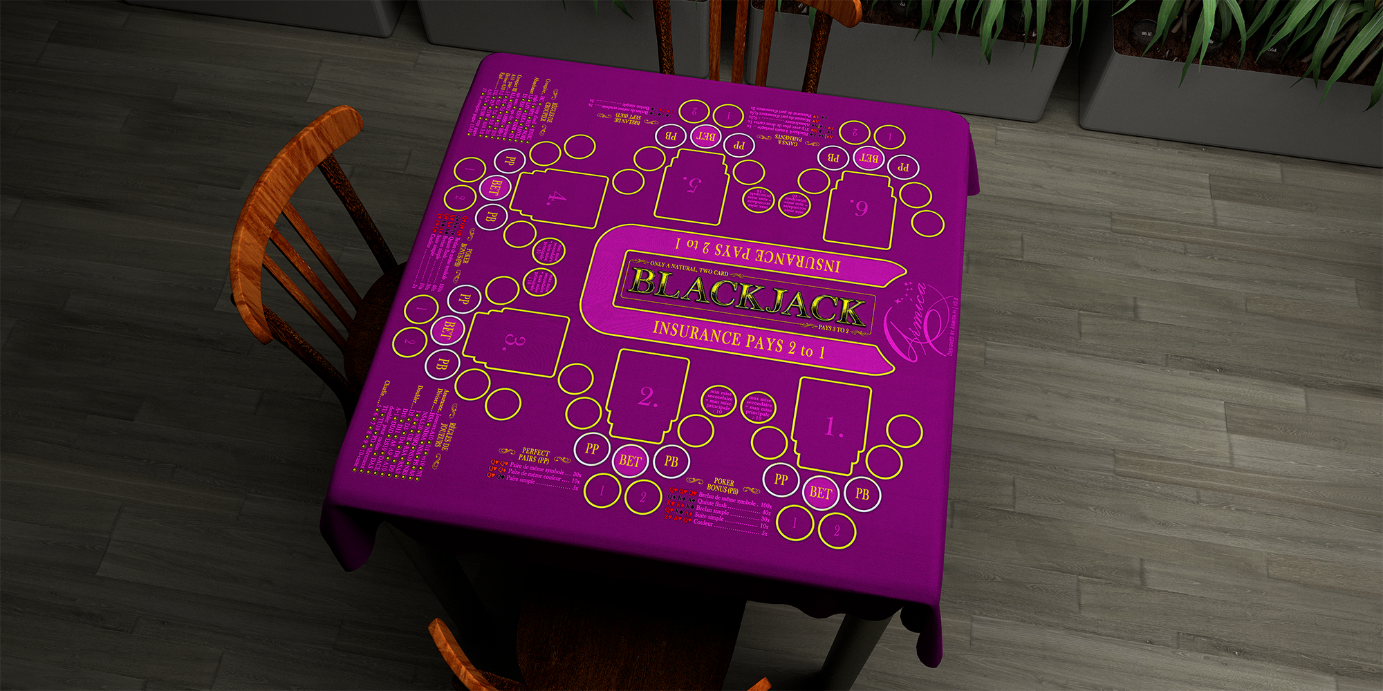 Blackjack | 76x76cm / 30x30in | French | 3-way | 6-slot | red/purple