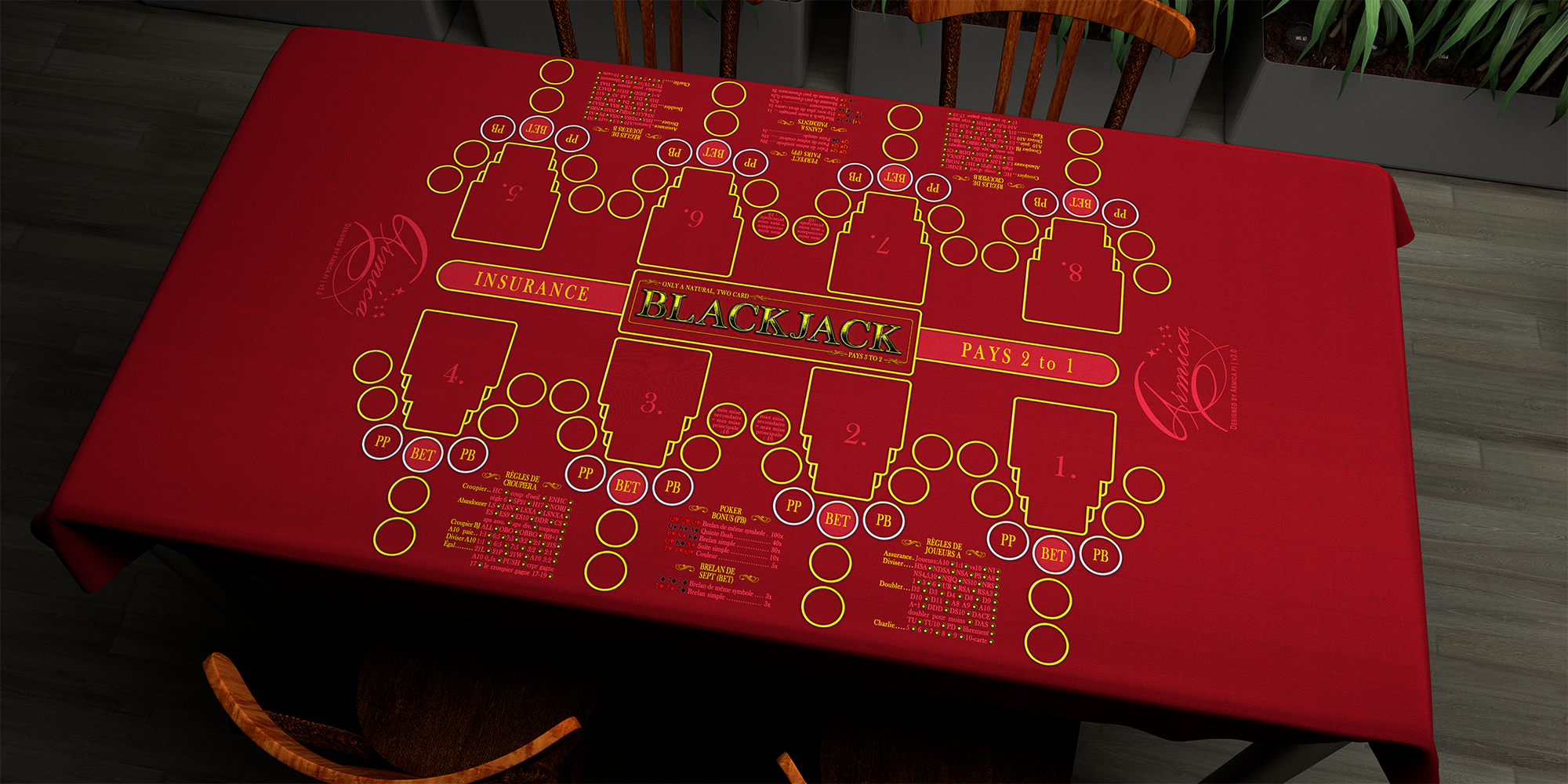 Blackjack | 76x152cm / 30x60in | French | 2-way | 8-slot | red