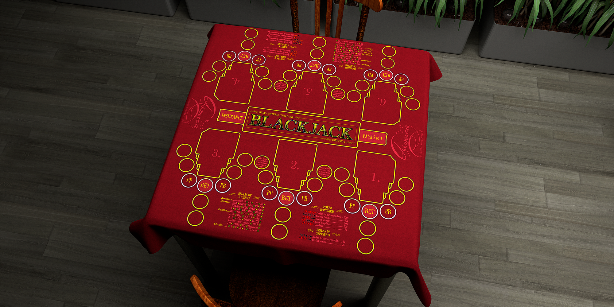 Blackjack | 76x76cm / 30x30in | French | 2-way | 6-slot | red