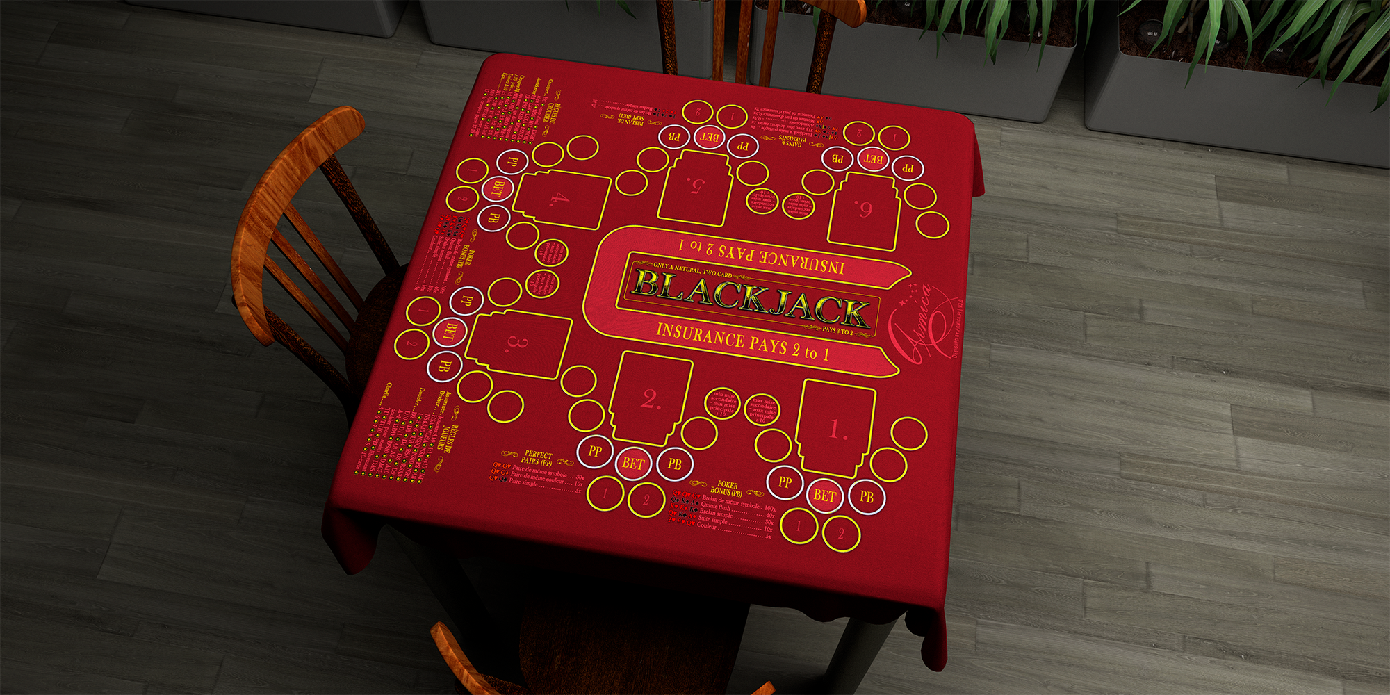 Blackjack | 76x76cm / 30x30in | French | 3-way | 6-slot | red