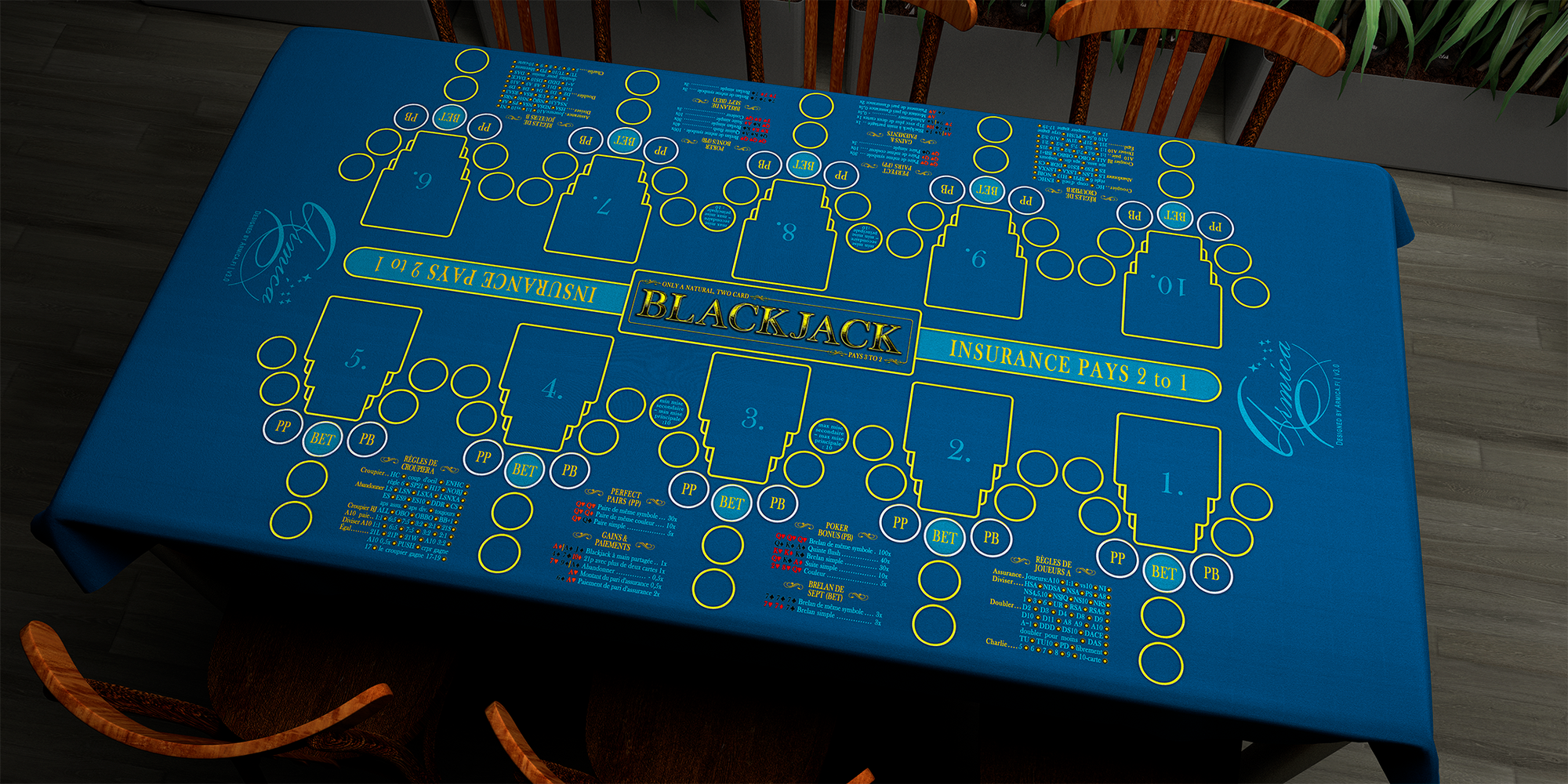 Blackjack | 76x152cm / 30x60in | French | 2-way | 10-slot | blue