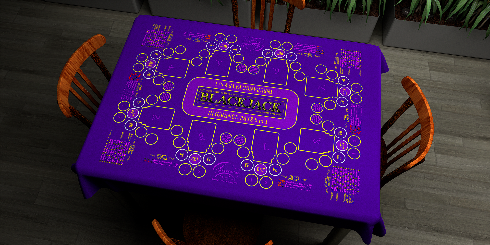 Blackjack | 76x107cm / 30x42in | French | 4-way | 8-slot | blue/purple