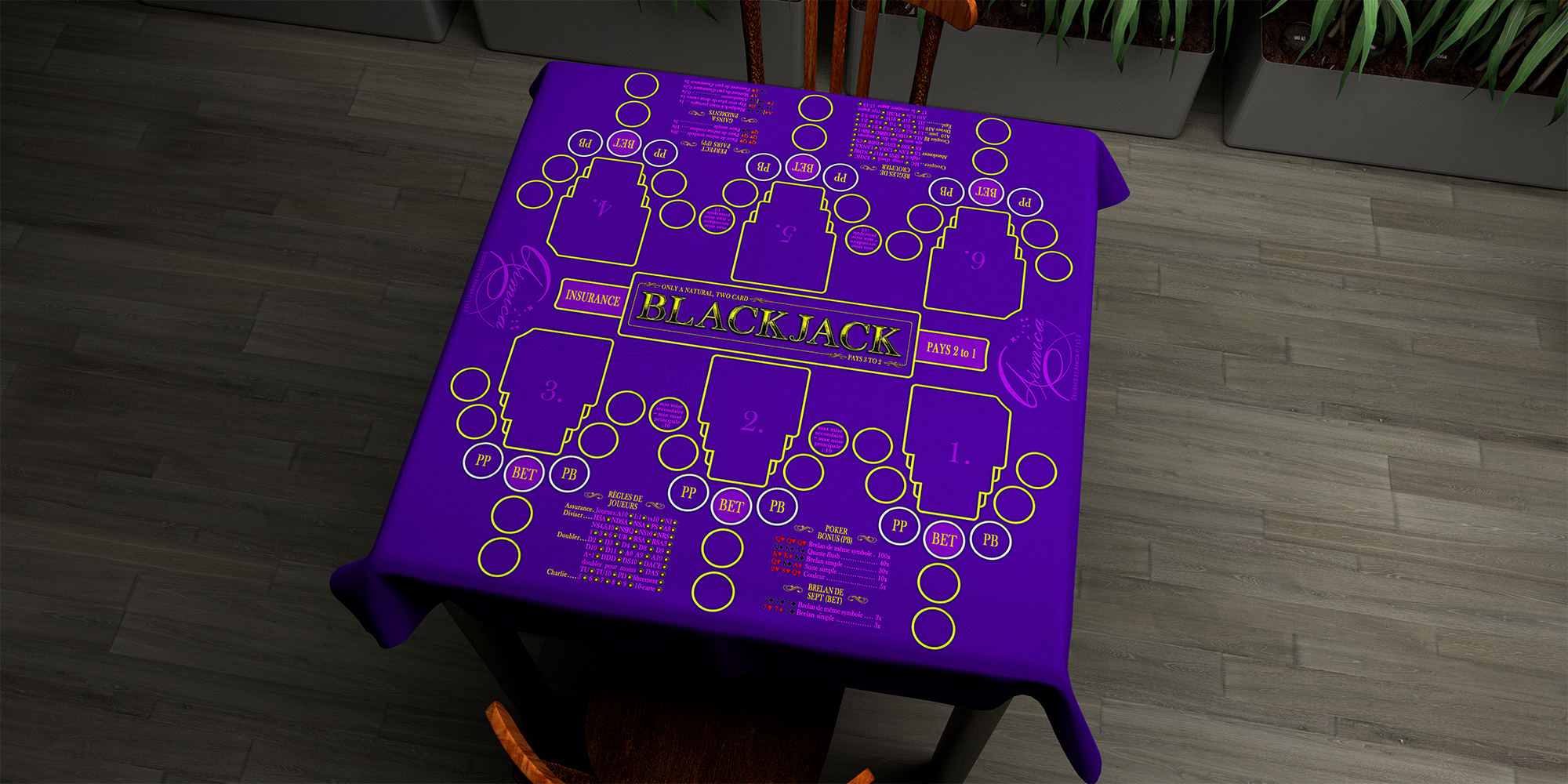 Blackjack | 76x76cm / 30x30in | French | 2-way | 6-slot | blue/purple