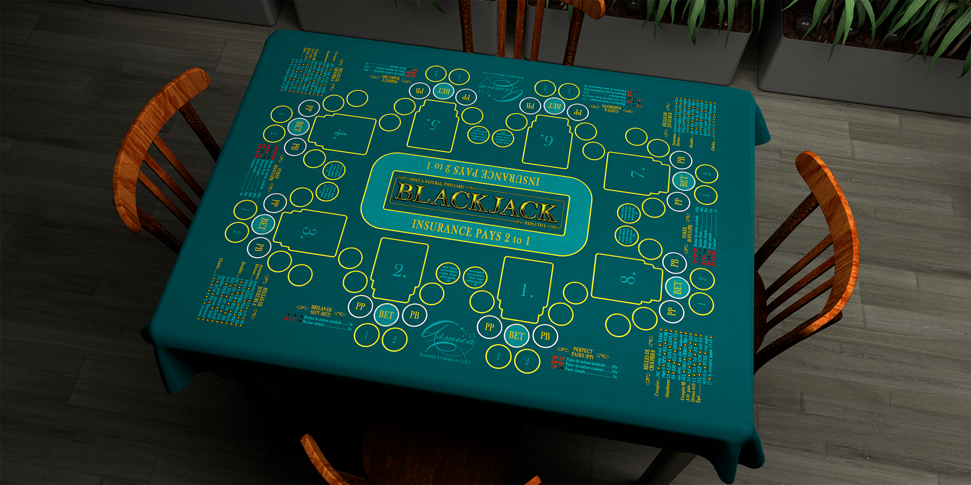 Blackjack | 76x107cm / 30x42in | French | 4-way | 8-slot | turquoise
