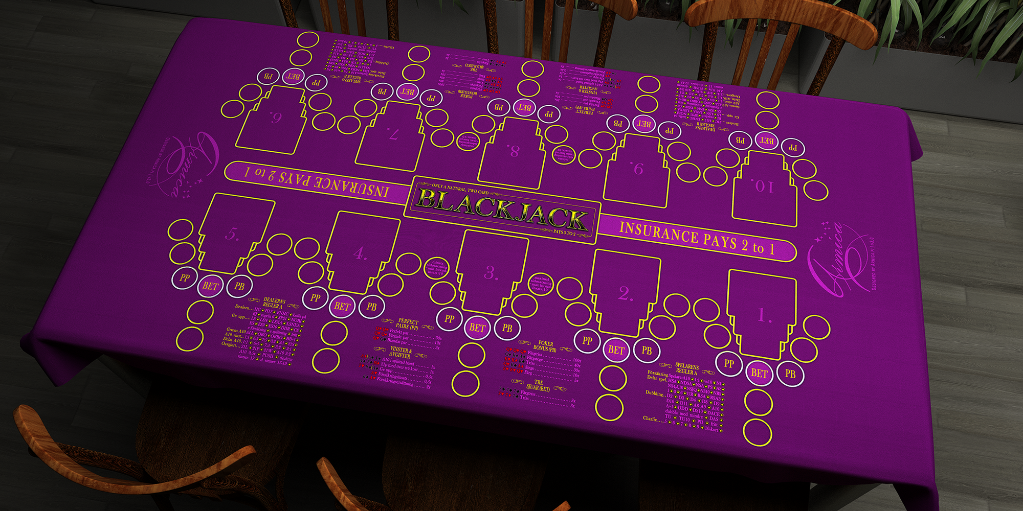 Blackjack | 76x152cm / 30x60in | Swedish | 2-way | 10-slot | red/purple