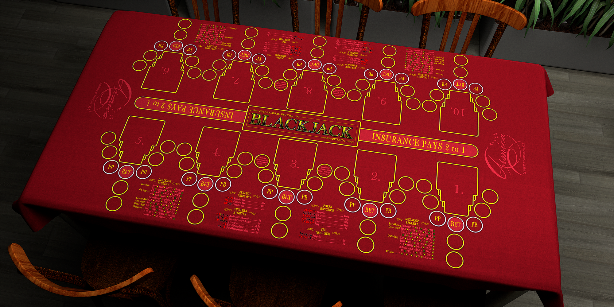 Blackjack | 76x152cm / 30x60in | Swedish | 2-way | 10-slot | red