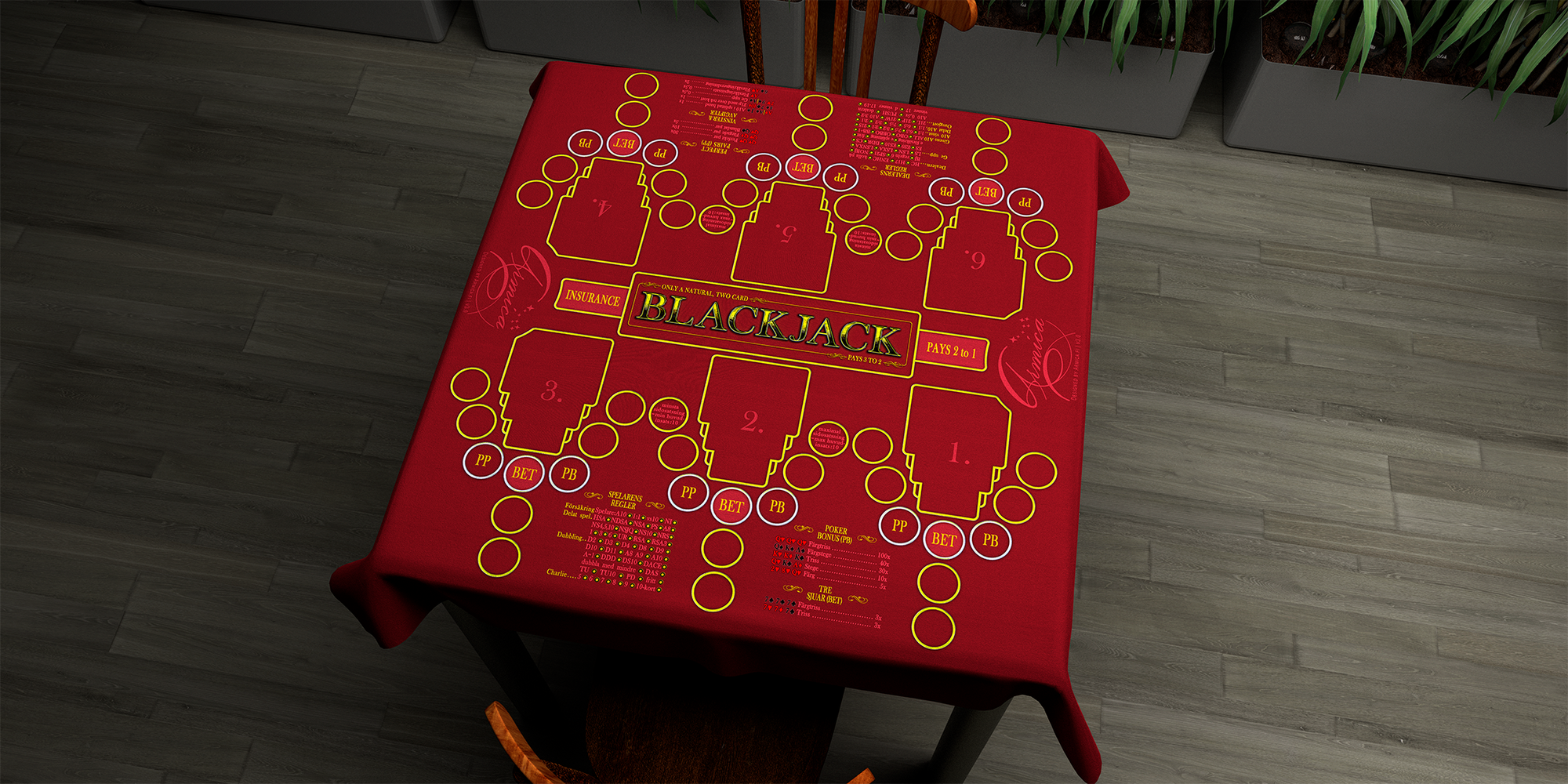 Blackjack | 76x76cm / 30x30in | Swedish | 2-way | 6-slot | red