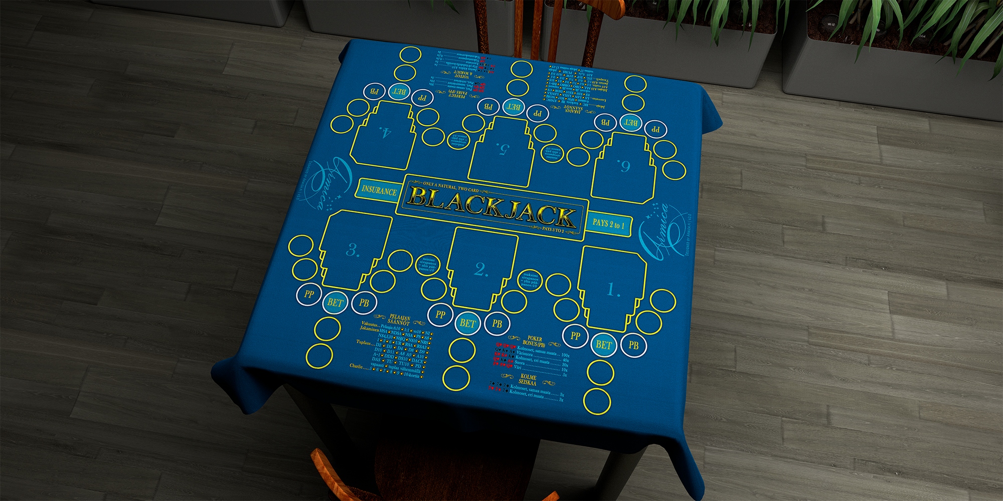 Blackjack | 76x76cm / 30x30in | Swedish | 2-way | 6-slot | blue