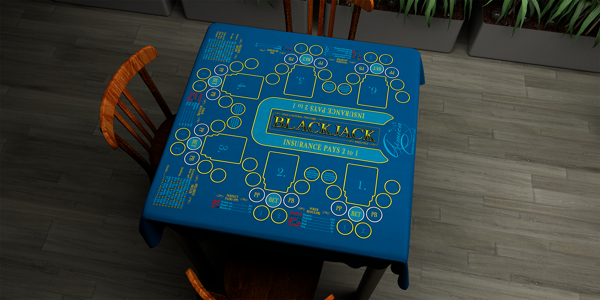 Blackjack | 76x76cm / 30x30in | Swedish | 3-way | 6-slot | blue