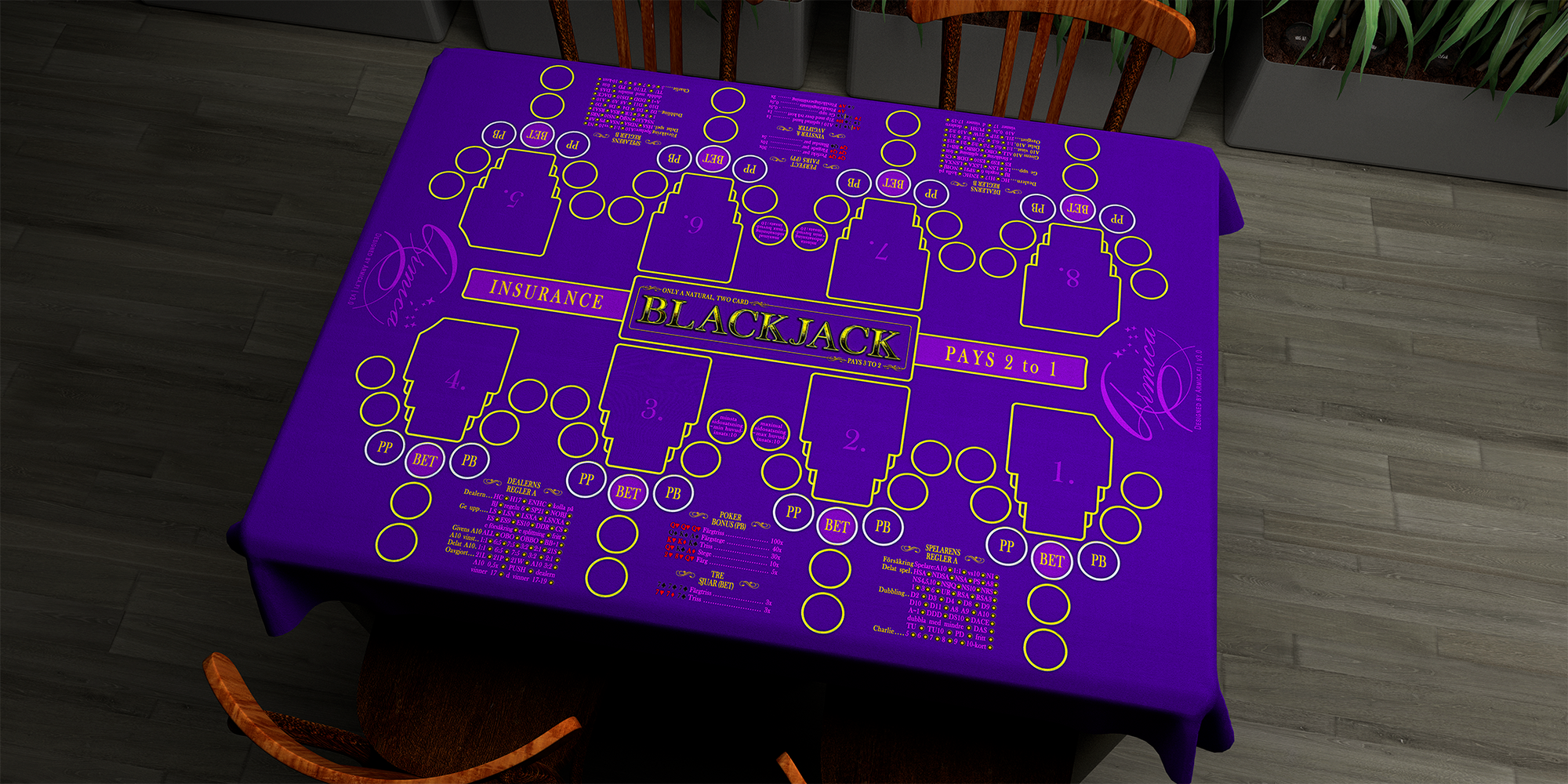 Blackjack | 76x107cm / 30x42in | Swedish | 2-way | 8-slot | blue/purple