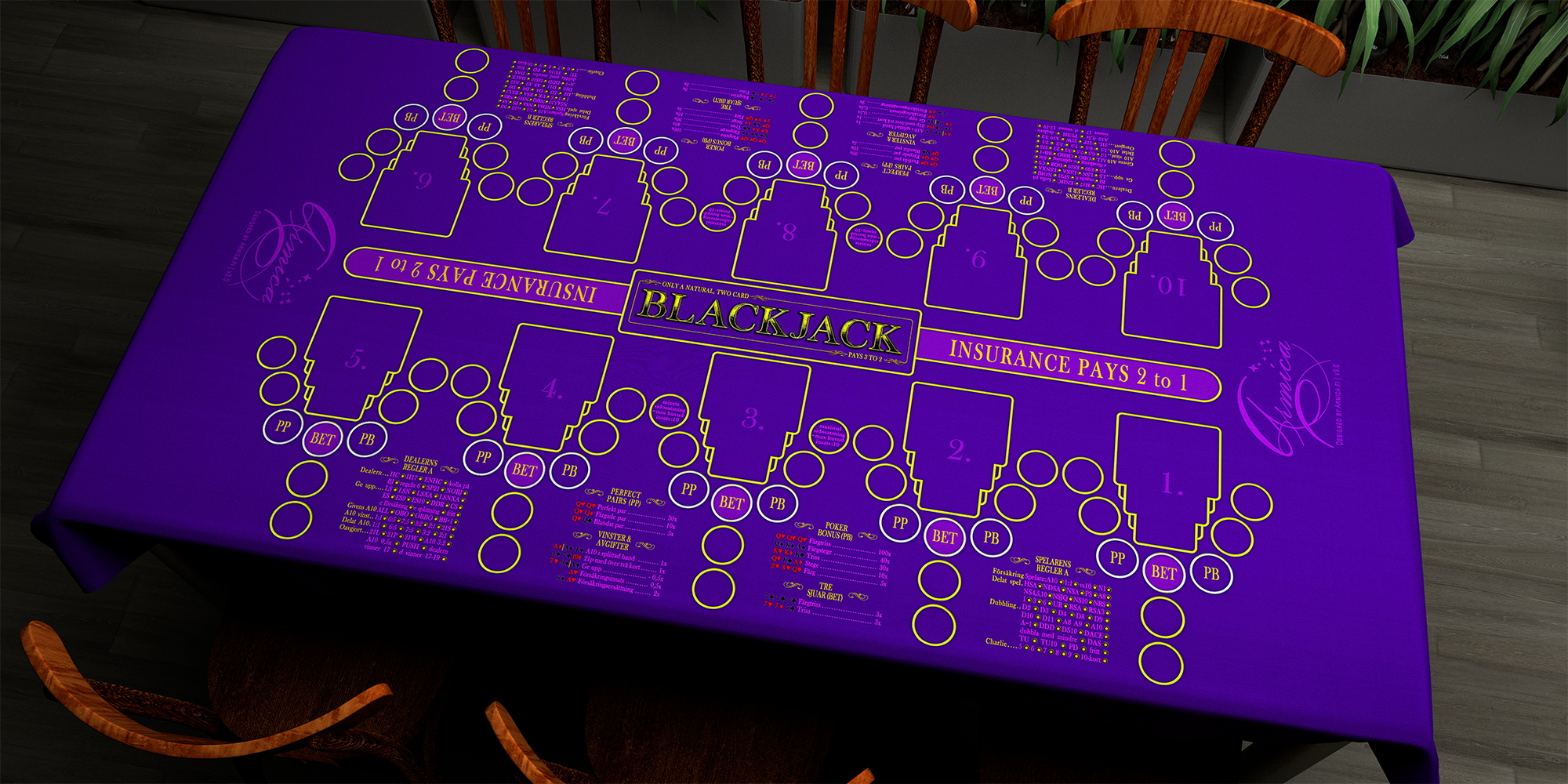 Blackjack | 76x152cm / 30x60in | Swedish | 2-way | 10-slot | blue/purple