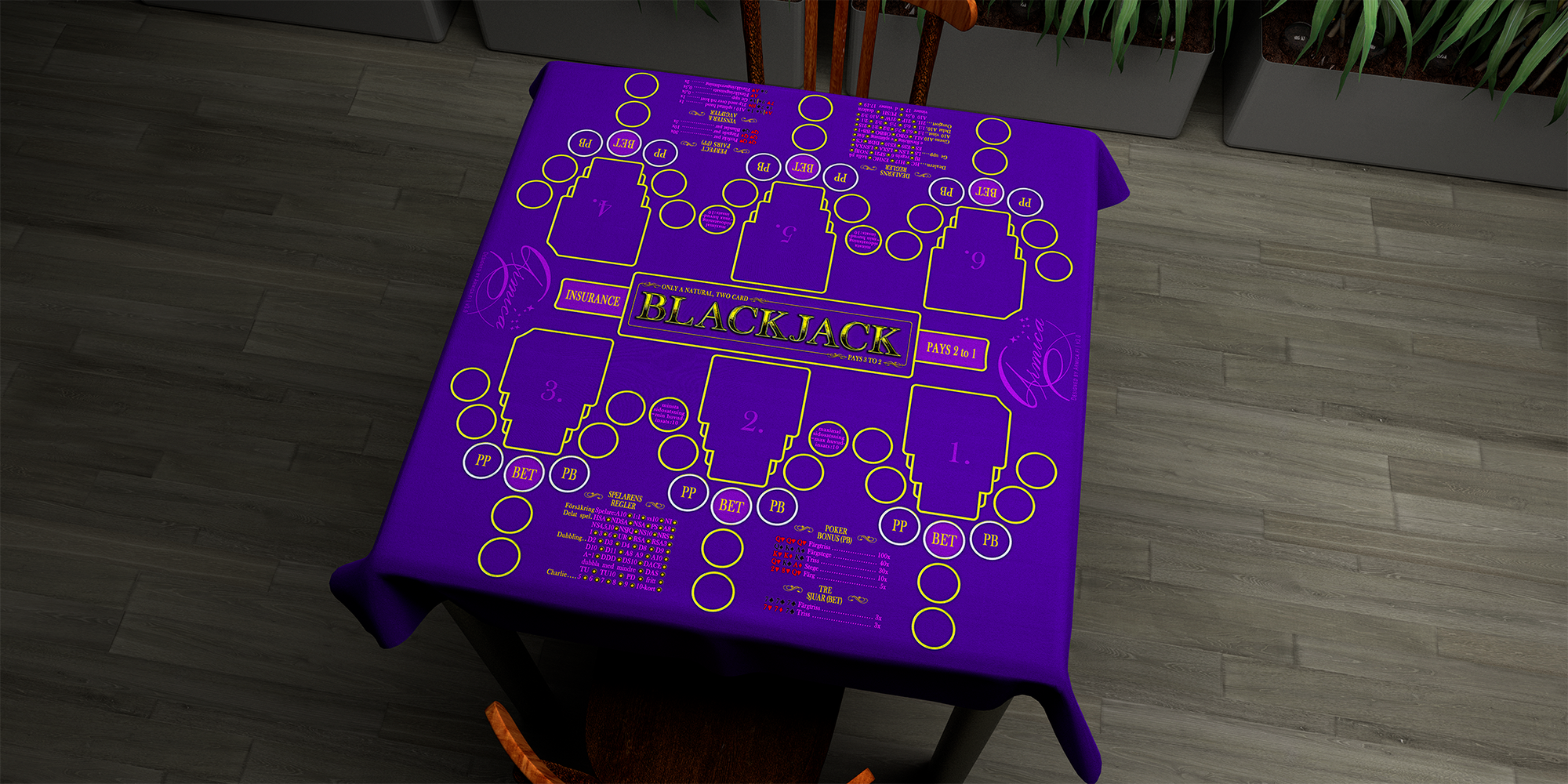 Blackjack | 76x76cm / 30x30in | Swedish | 2-way | 6-slot | blue/purple