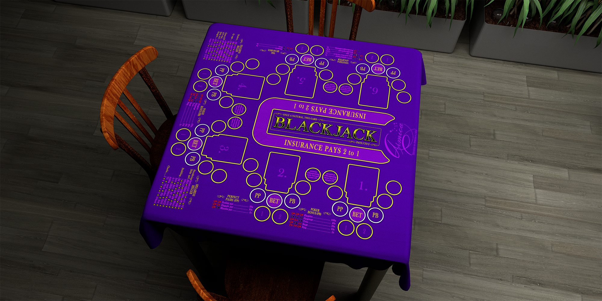 Blackjack | 76x76cm / 30x30in | Swedish | 3-way | 6-slot | blue/purple