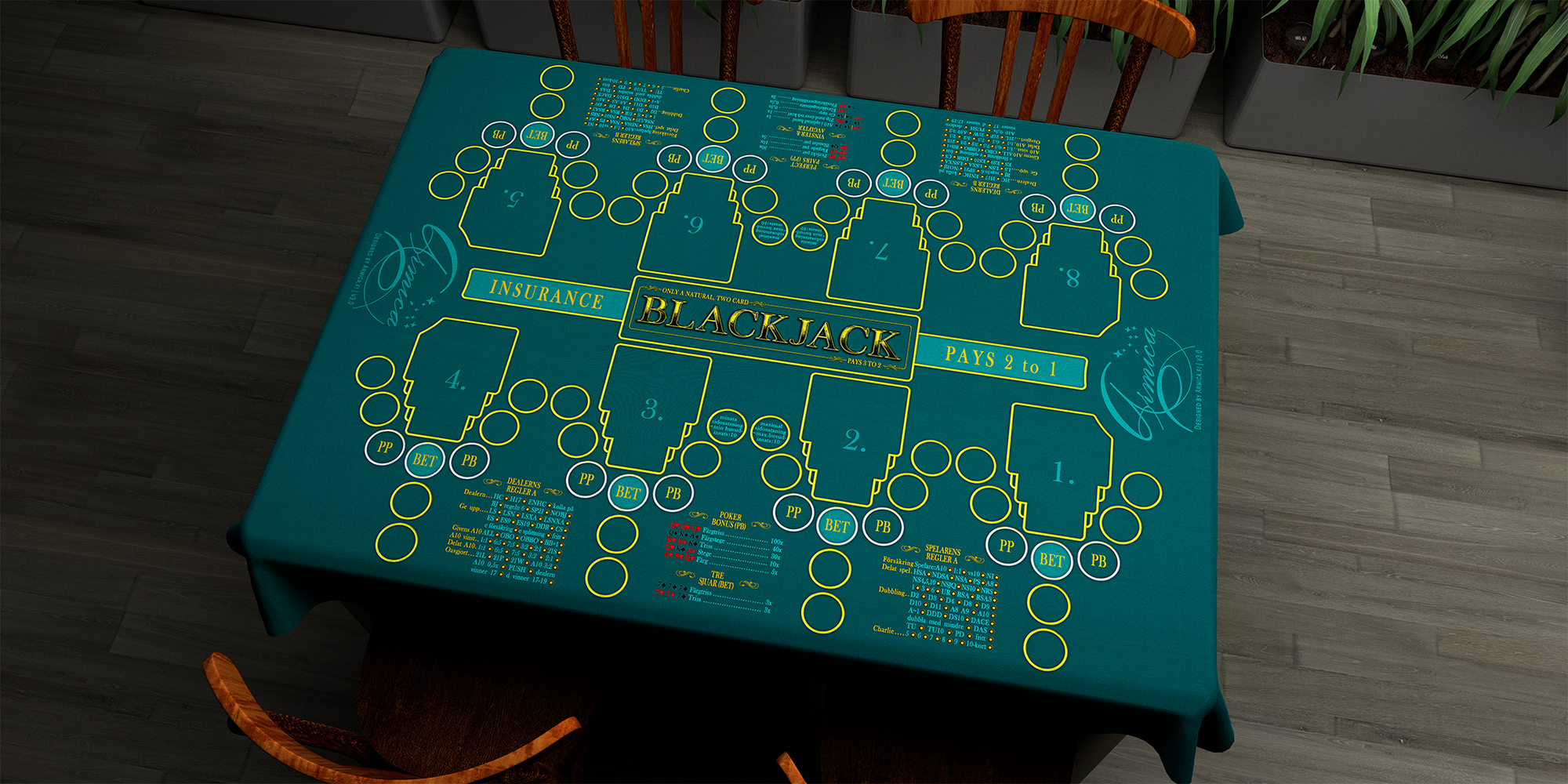 Blackjack | 76x107cm / 30x42in | Swedish | 2-way | 8-slot | turquoise