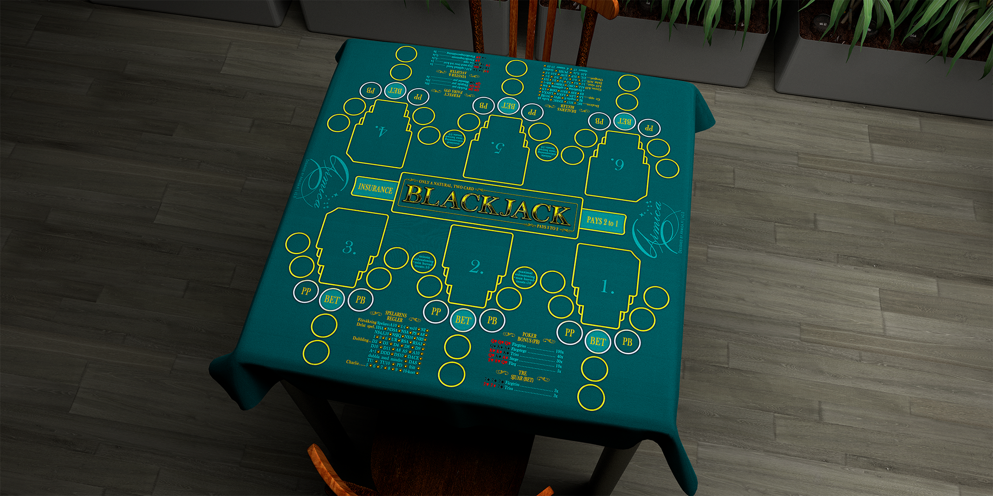 Blackjack | 76x76cm / 30x30in | Swedish | 2-way | 6-slot | turquoise