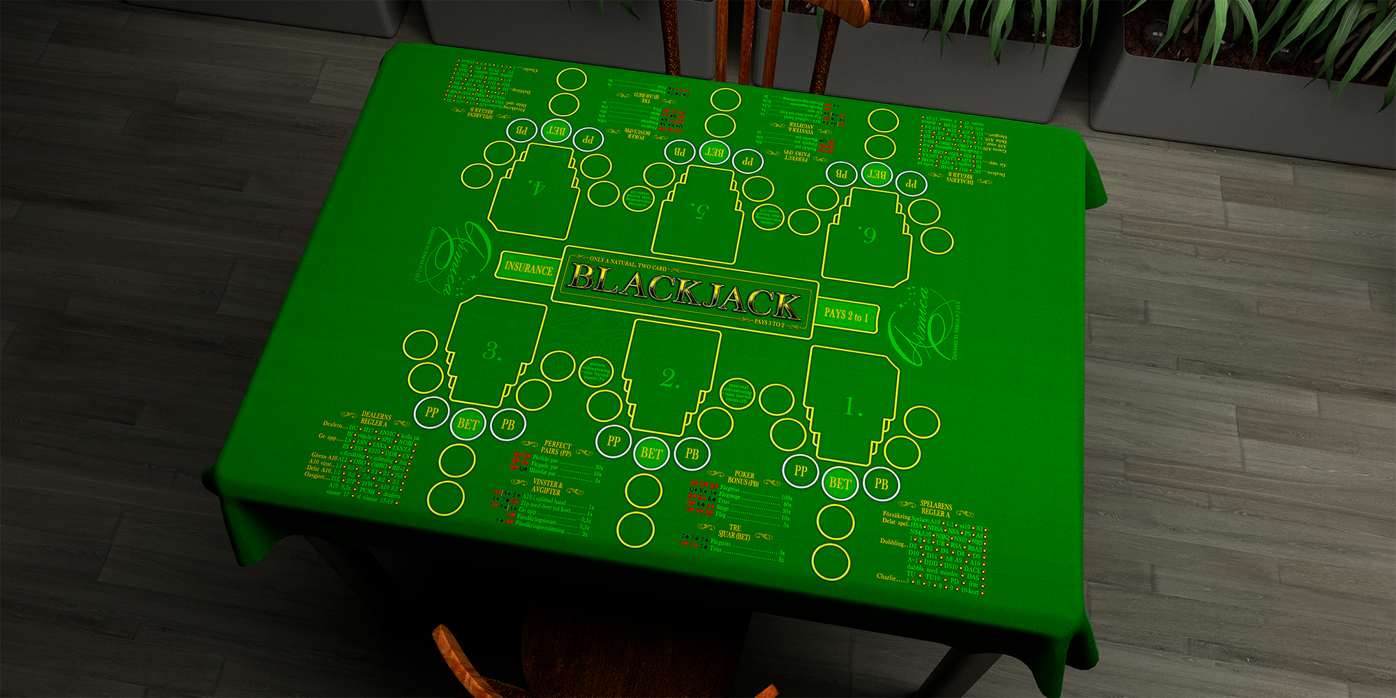 Blackjack | 76x107cm / 30x42in | Swedish | 2-way | 6-slot | green