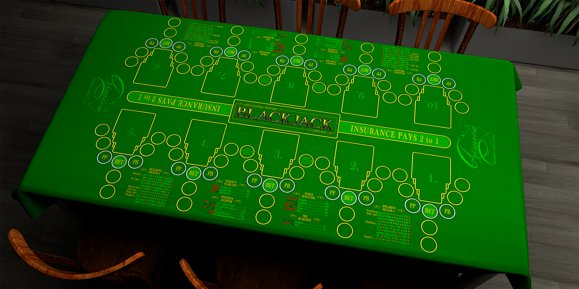 Blackjack | 76x152cm / 30x60in | Swedish | 2-way | 10-slot | green