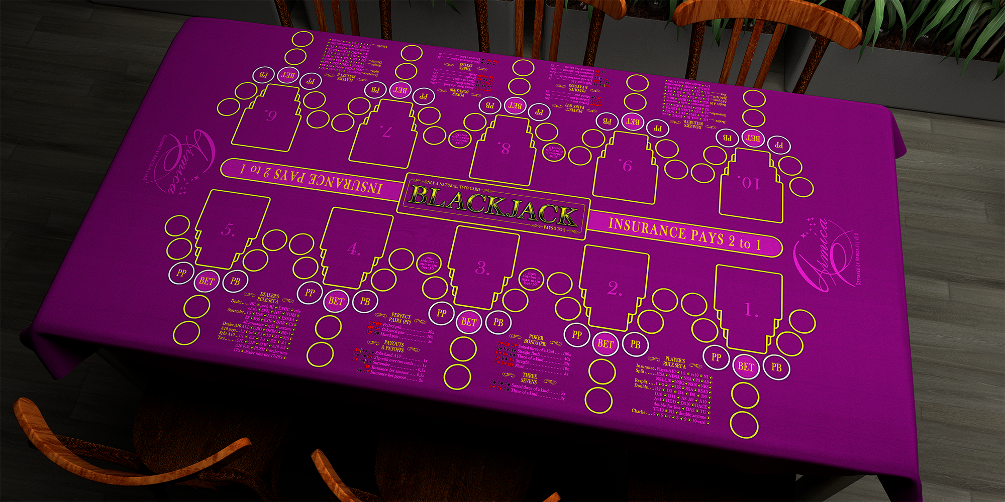 Blackjack | 76x152cm / 30x60in | English | 2-way | 10-slot | red/purple