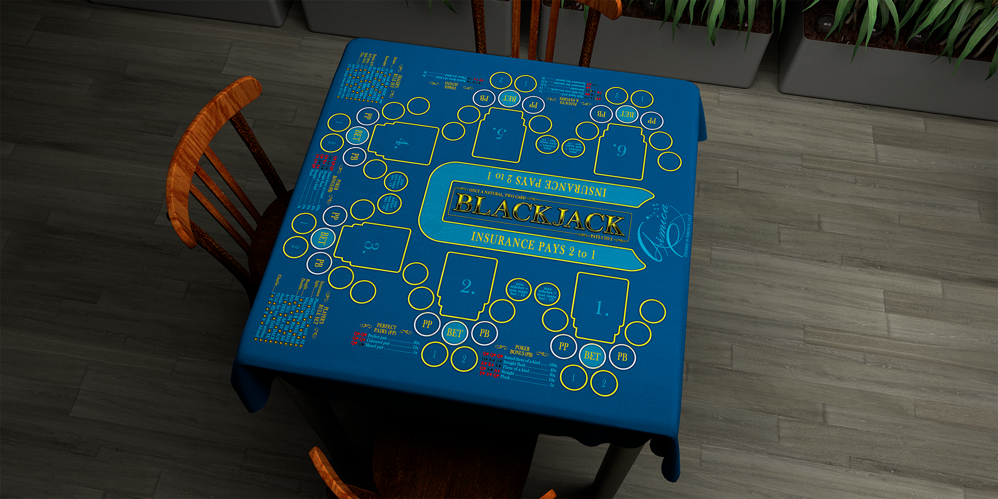 Blackjack | 76x76cm / 30x30in | English | 3-way | 6-slot | blue