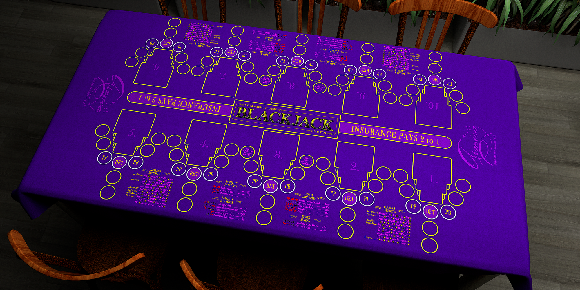 Blackjack | 76x152cm / 30x60in | English | 2-way | 10-slot | blue/purple