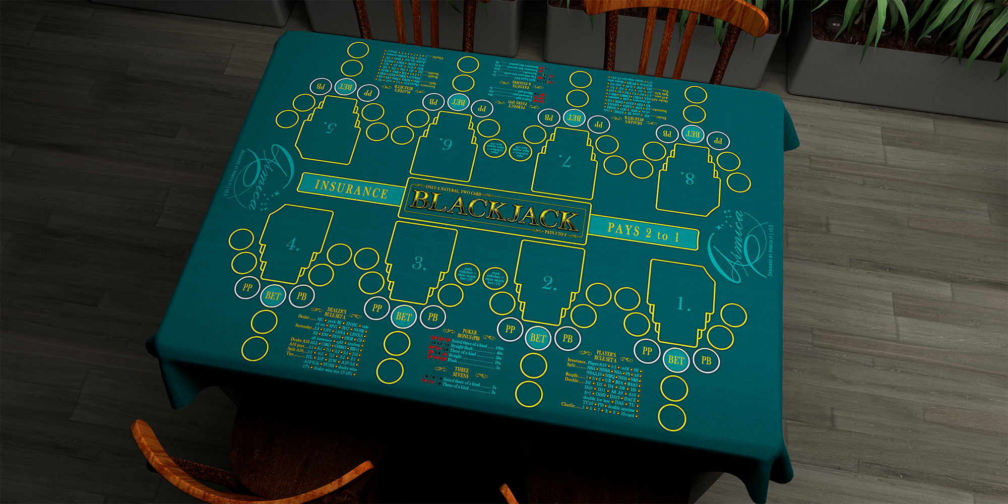 Blackjack | 76x107cm / 30x42in | English | 2-way | 8-slot | turquoise