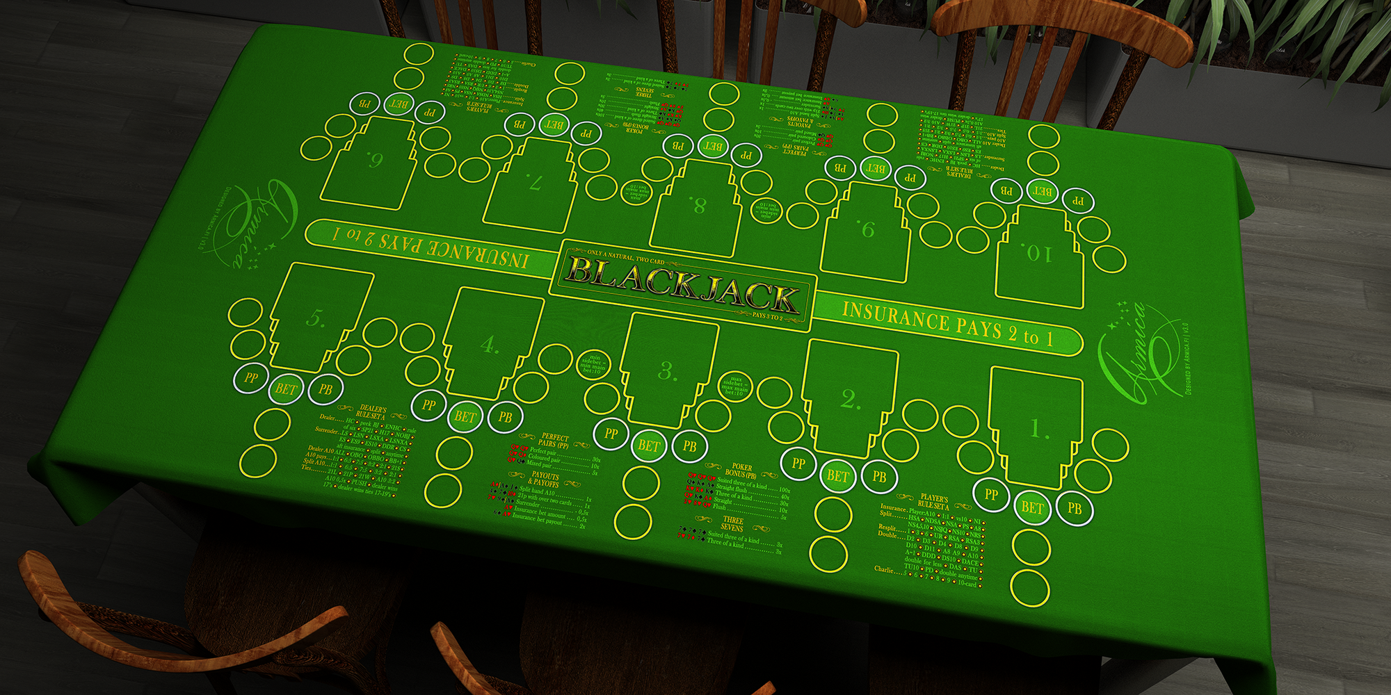 Blackjack | 76x152cm / 30x60in | English | 2-way | 10-slot | green