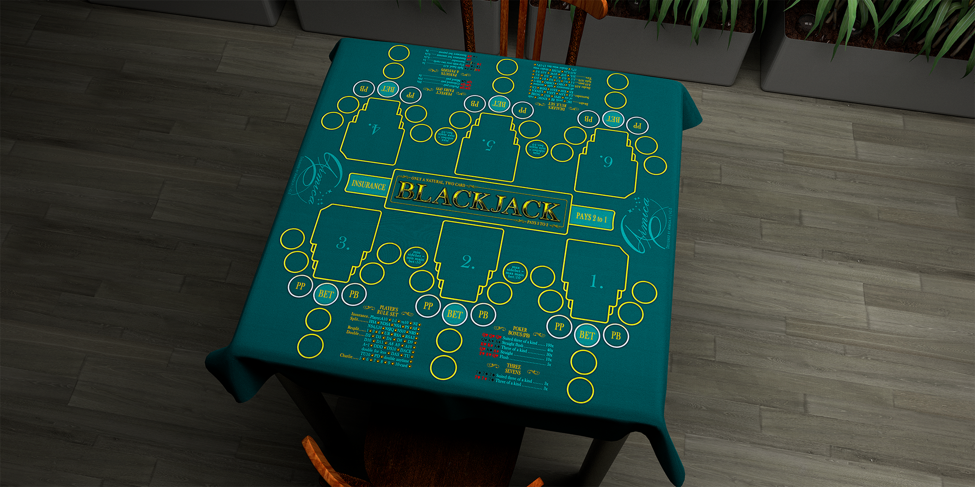 Blackjack | 76x76cm / 30x30in | English | 2-way | 6-slot | turquoise