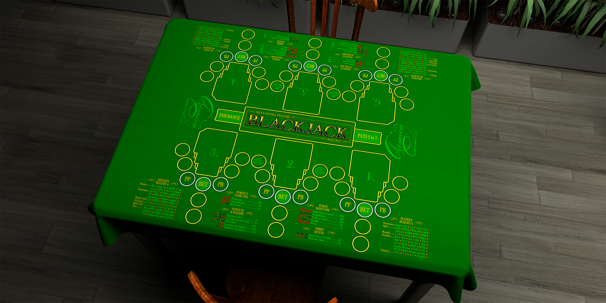 Blackjack | 76x107cm / 30x42in | English | 2-way | 6-slot | green