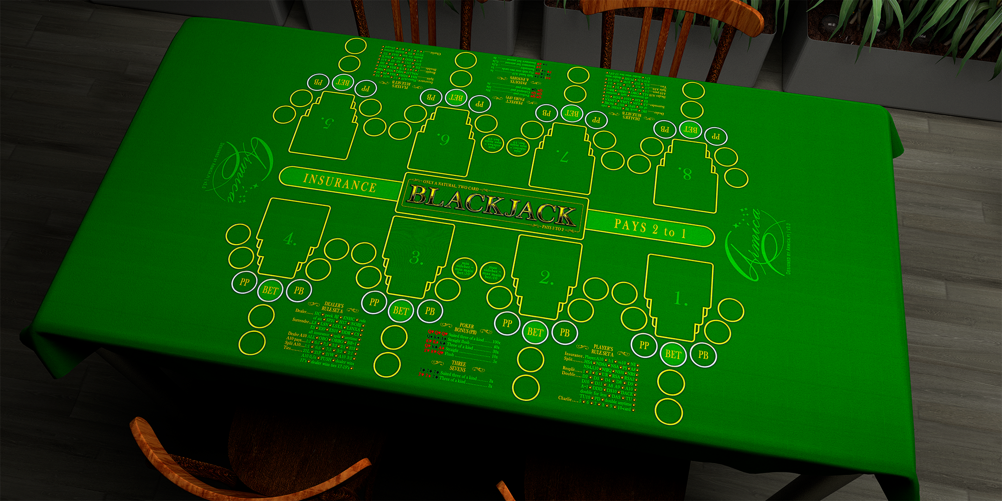 Blackjack | 76x152cm / 30x60in | English | 2-way | 8-slot | green