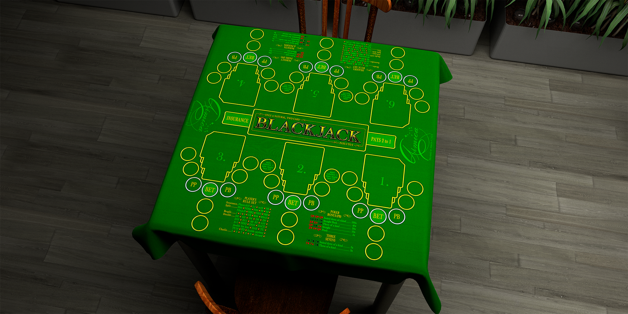 Blackjack | 76x76cm / 30x30in | English | 2-way | 6-slot | green