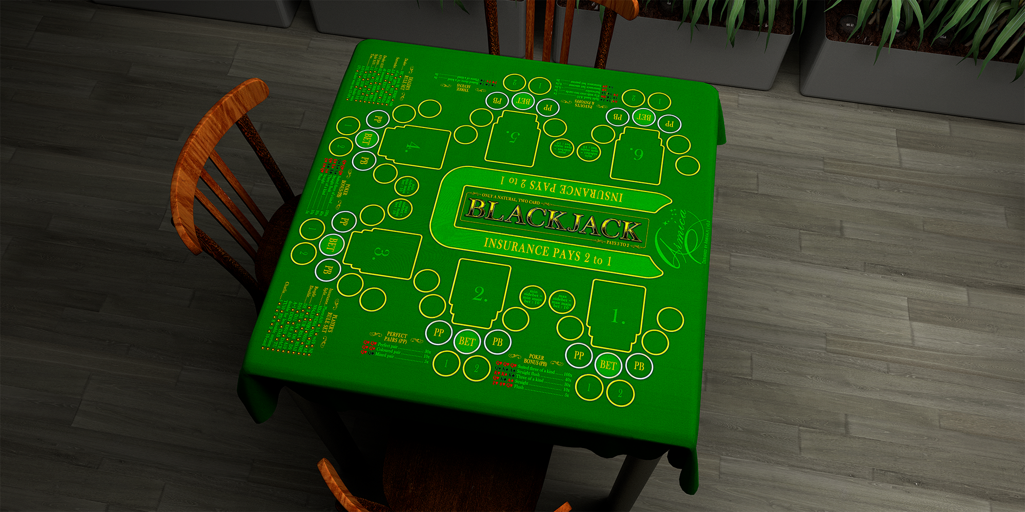 Blackjack | 76x76cm / 30x30in | English | 3-way | 6-slot | green